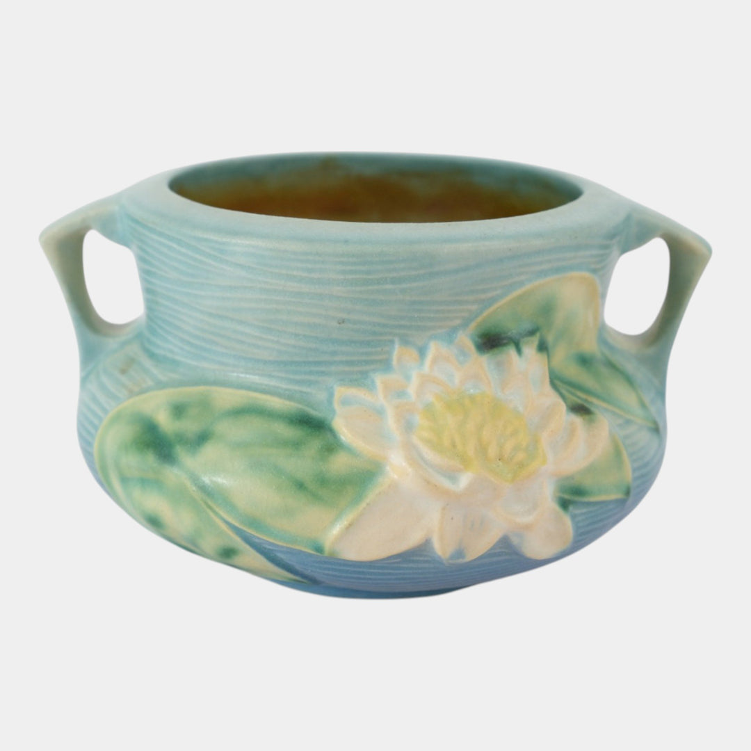 Roseville Water Lily Blue 1943 Vintage Art Pottery Jardiniere Planter 663-4