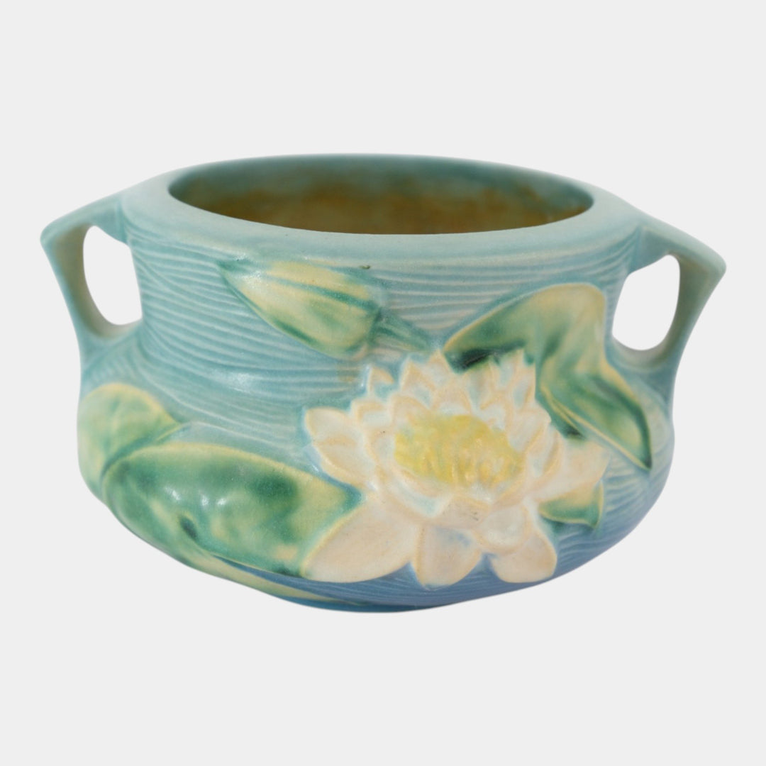 Roseville Water Lily Blue 1943 Vintage Art Pottery Jardiniere Planter 663-4