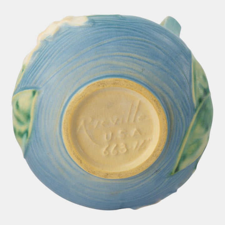 Roseville Water Lily Blue 1943 Vintage Art Pottery Jardiniere Planter 663-4