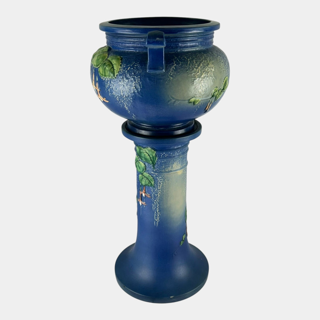 Roseville Fuchsia Blue 1938 Vintage Art Pottery Jardiniere And Pedestal 645-8