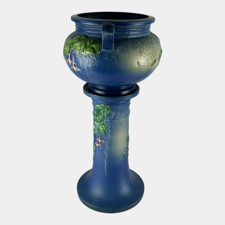 Roseville Fuchsia Blue 1938 Vintage Art Pottery Jardiniere And Pedestal 645-8