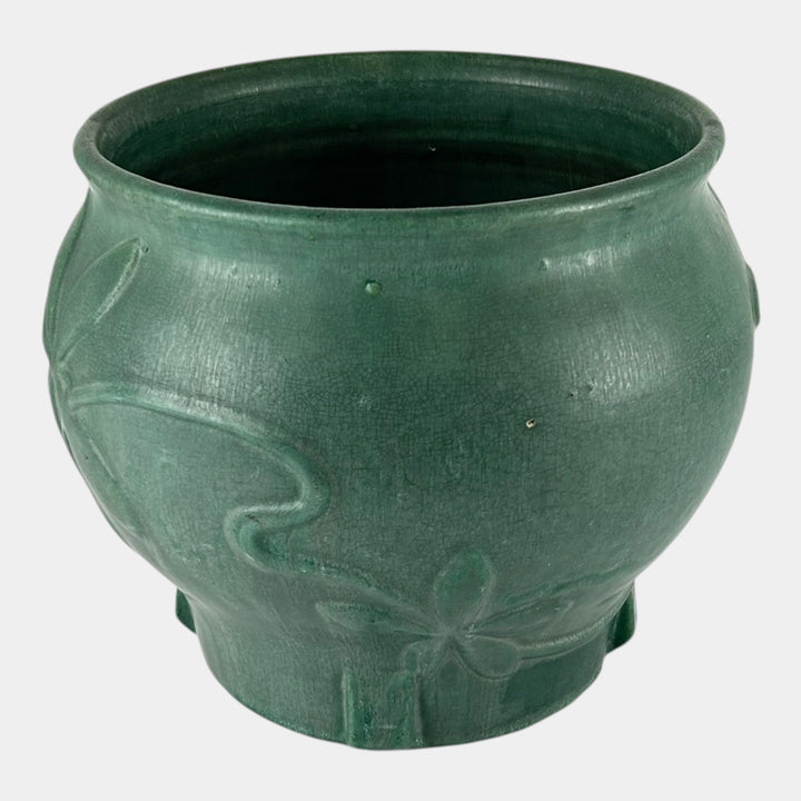 Zanesville Stoneware Arts & Crafts Pottery Matte Green Floral Jardiniere Planter