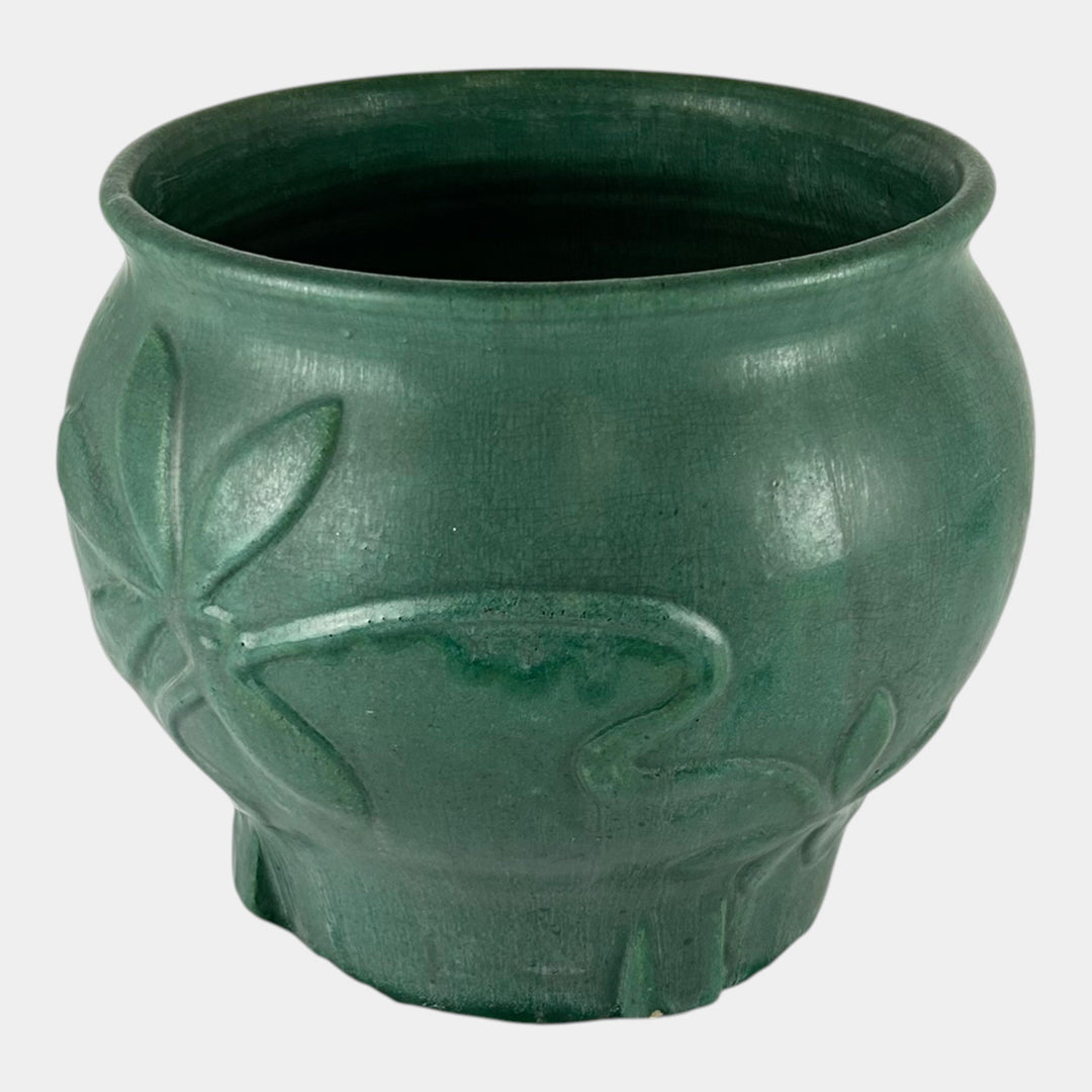 Zanesville Stoneware Arts & Crafts Pottery Matte Green Floral Jardiniere Planter