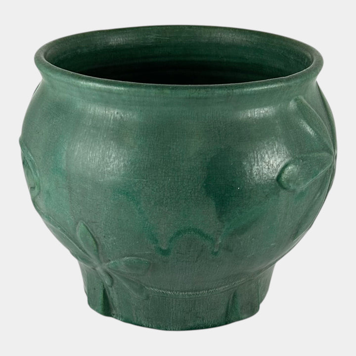 Zanesville Stoneware Arts & Crafts Pottery Matte Green Floral Jardiniere Planter