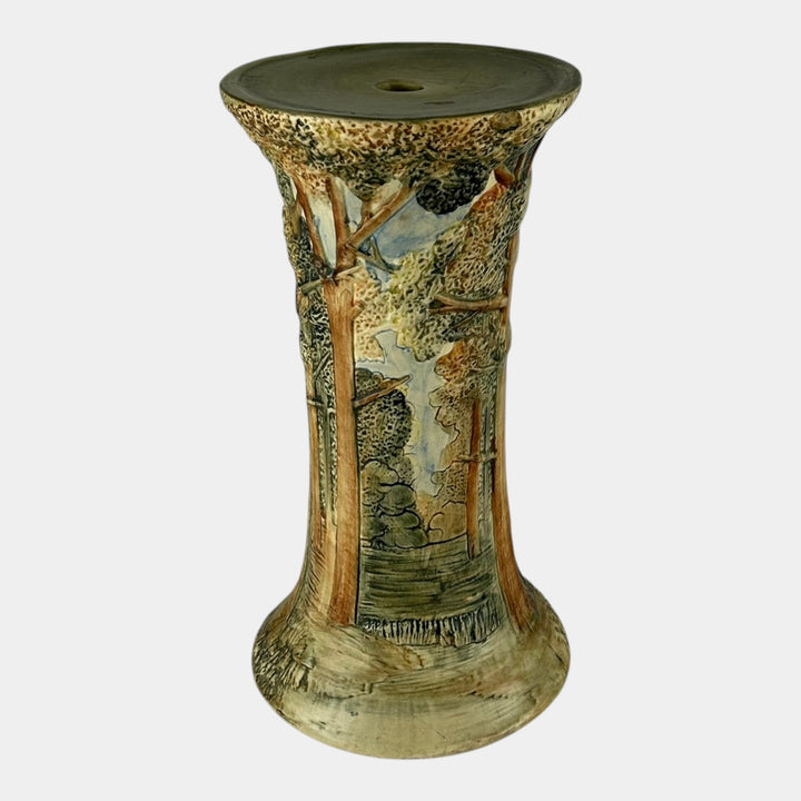 Weller Forest 1920s Vintage Art Pottery Brown And Green Scenic Ceramic Pedestal