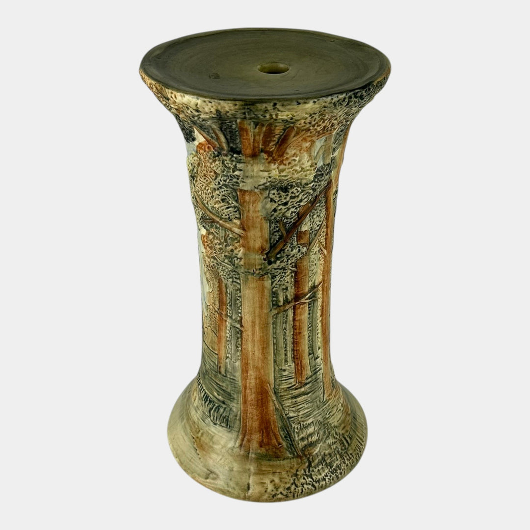 Weller Forest 1920s Vintage Art Pottery Brown And Green Scenic Ceramic Pedestal