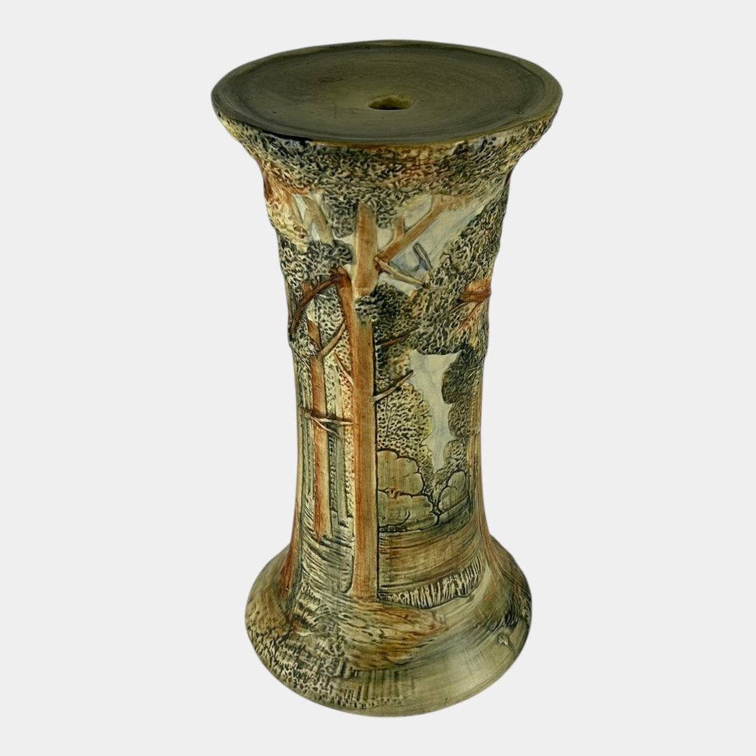Weller Forest 1920s Vintage Art Pottery Brown And Green Scenic Ceramic Pedestal