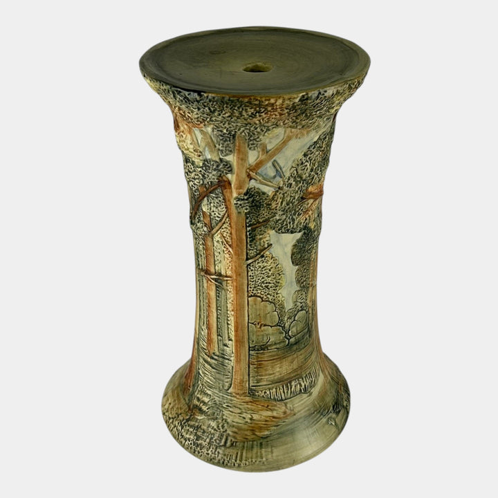 Weller Forest 1920s Vintage Art Pottery Brown And Green Scenic Ceramic Pedestal