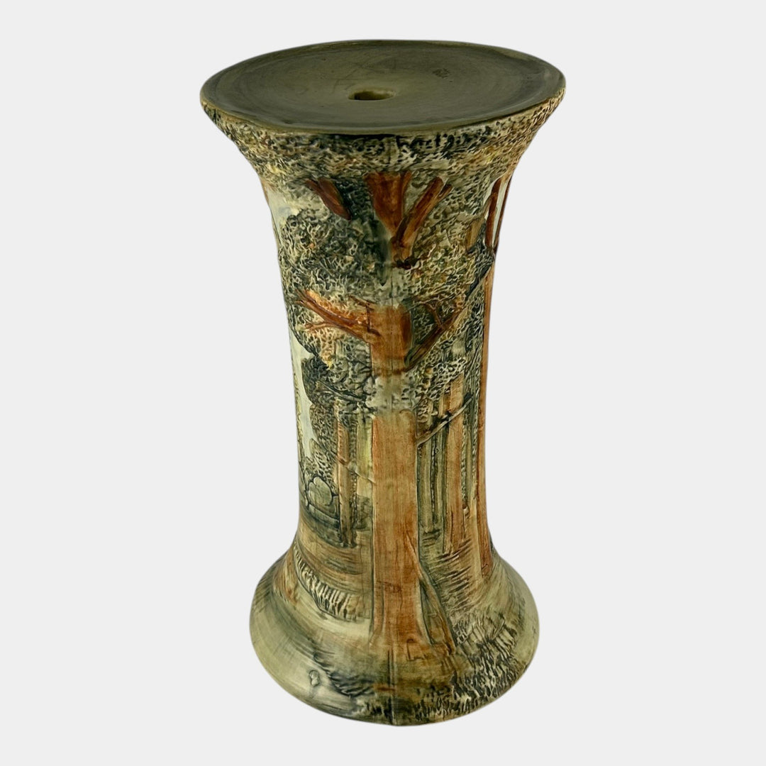 Weller Forest 1920s Vintage Art Pottery Brown And Green Scenic Ceramic Pedestal
