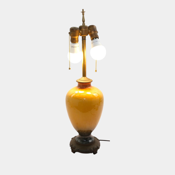 Roseville Pottery 1930s High Glaze Orange To Black Art Deco Factory Lamp