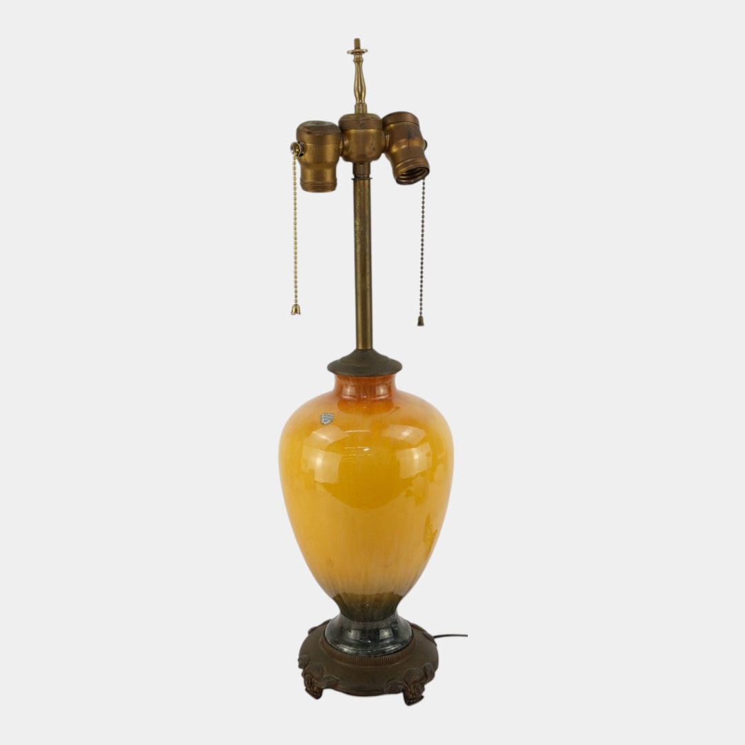 Roseville Pottery 1930s High Glaze Orange To Black Art Deco Factory Lamp