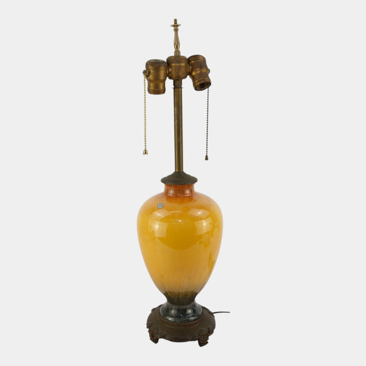 Roseville Pottery 1930s High Glaze Orange To Black Art Deco Factory Lamp