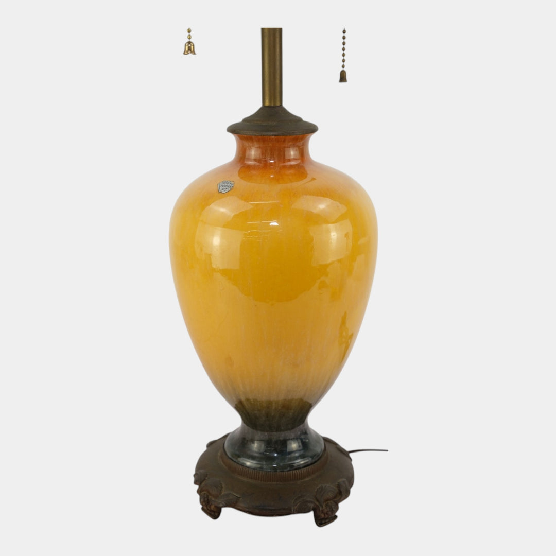 Roseville Pottery 1930s High Glaze Orange To Black Art Deco Factory Lamp