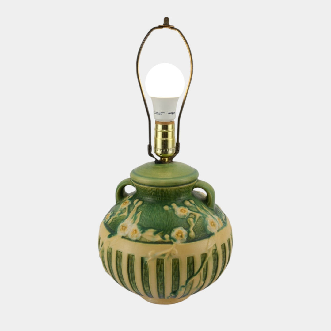 Roseville Cherry Blossom Green 1933 Vintage Art Deco Pottery Factory Lamp
