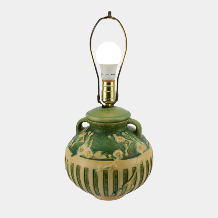 Roseville Cherry Blossom Green 1933 Vintage Art Deco Pottery Factory Lamp