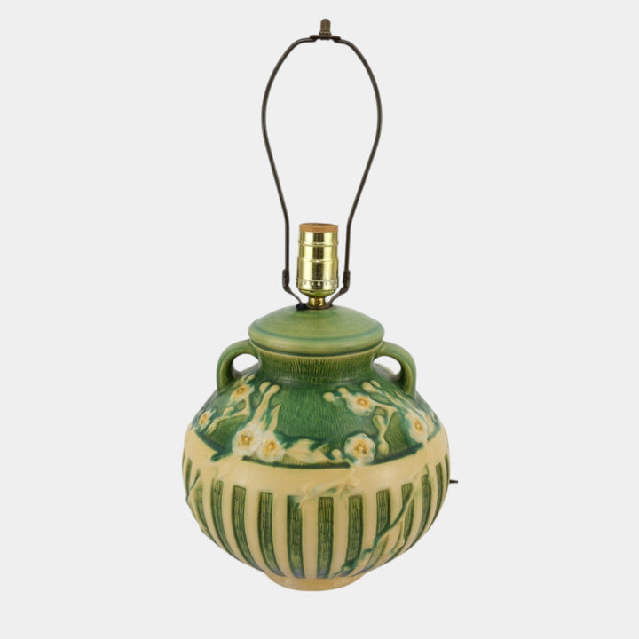 Roseville Cherry Blossom Green 1933 Vintage Art Deco Pottery Factory Lamp