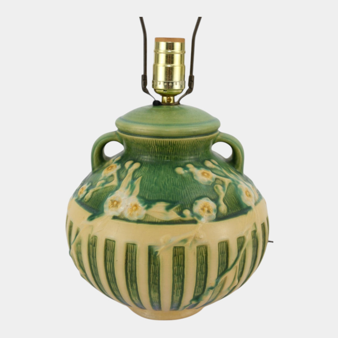 Roseville Cherry Blossom Green 1933 Vintage Art Deco Pottery Factory Lamp