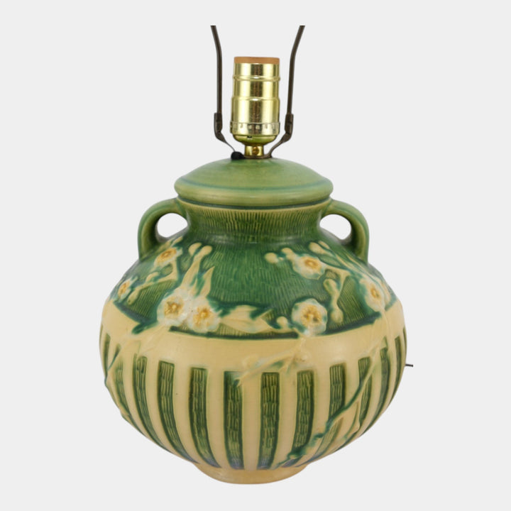 Roseville Cherry Blossom Green 1933 Vintage Art Deco Pottery Factory Lamp
