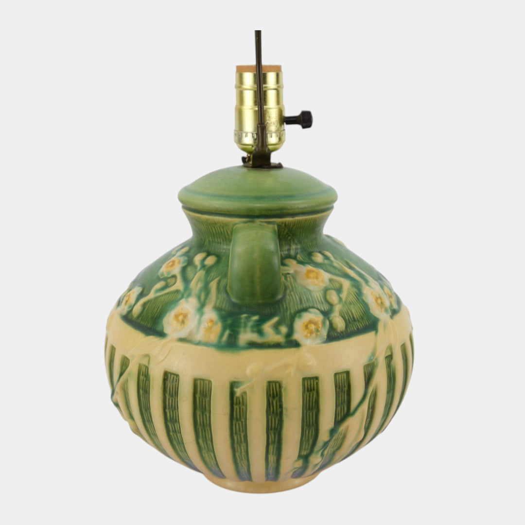 Roseville Cherry Blossom Green 1933 Vintage Art Deco Pottery Factory Lamp