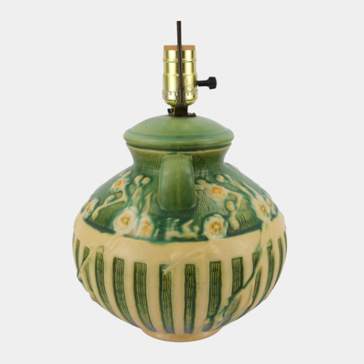 Roseville Cherry Blossom Green 1933 Vintage Art Deco Pottery Factory Lamp