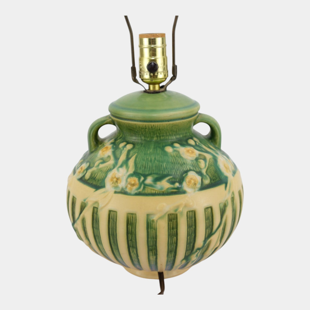 Roseville Cherry Blossom Green 1933 Vintage Art Deco Pottery Factory Lamp