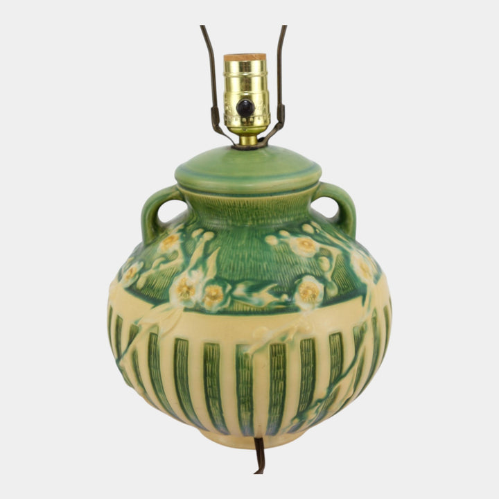 Roseville Cherry Blossom Green 1933 Vintage Art Deco Pottery Factory Lamp
