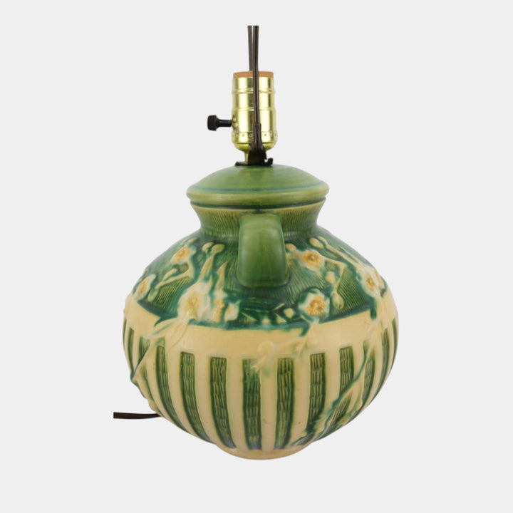 Roseville Cherry Blossom Green 1933 Vintage Art Deco Pottery Factory Lamp