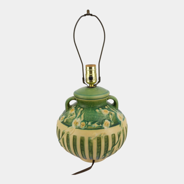 Roseville Cherry Blossom Green 1933 Vintage Art Deco Pottery Factory Lamp