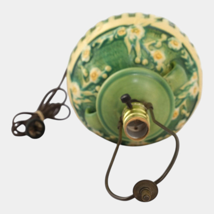 Roseville Cherry Blossom Green 1933 Vintage Art Deco Pottery Factory Lamp