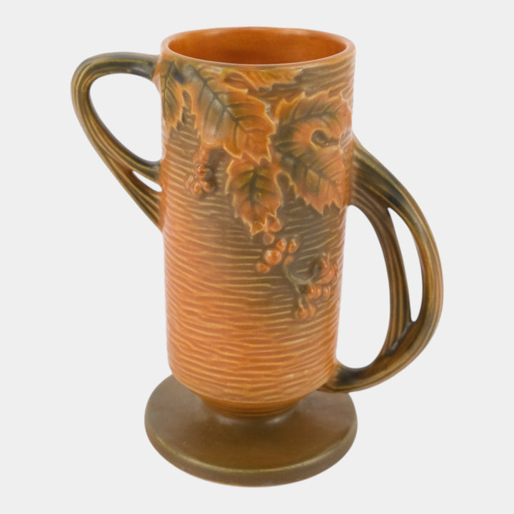 Roseville Bushberry Russet 1941 Vintage Art Pottery Ceramic Handled Vase 32-7
