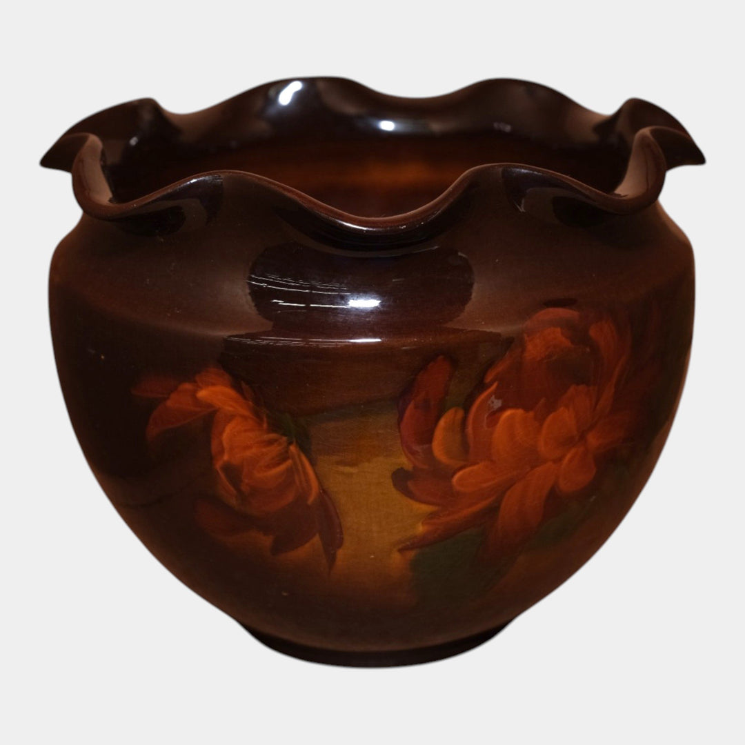 Weller Louwelsa 1900s Vintage Art Pottery Brown Floral Jardiniere Planter