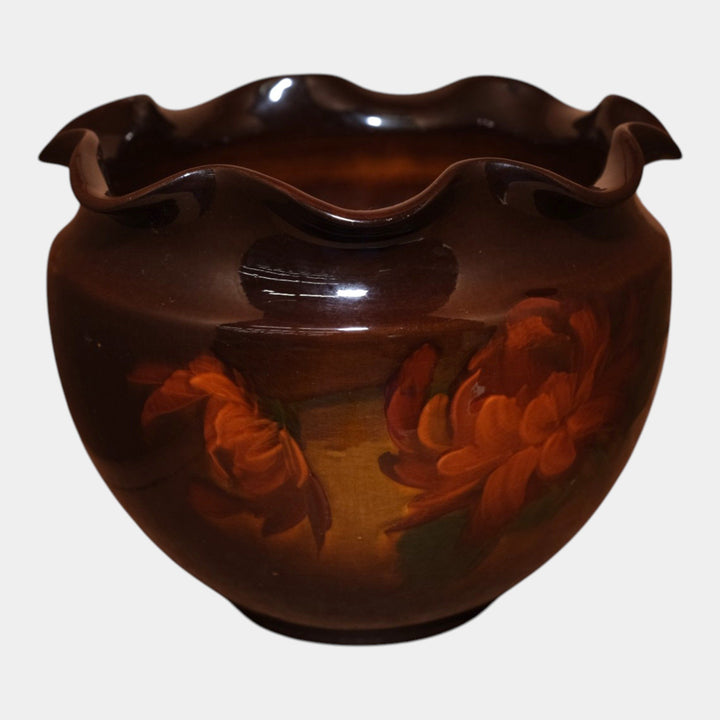 Weller Louwelsa 1900s Vintage Art Pottery Brown Floral Jardiniere Planter