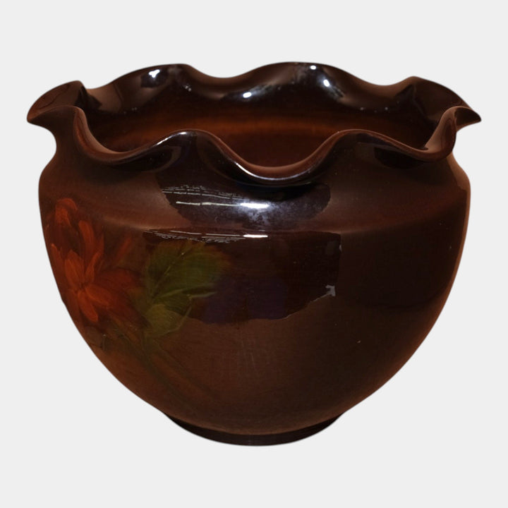 Weller Louwelsa 1900s Vintage Art Pottery Brown Floral Jardiniere Planter