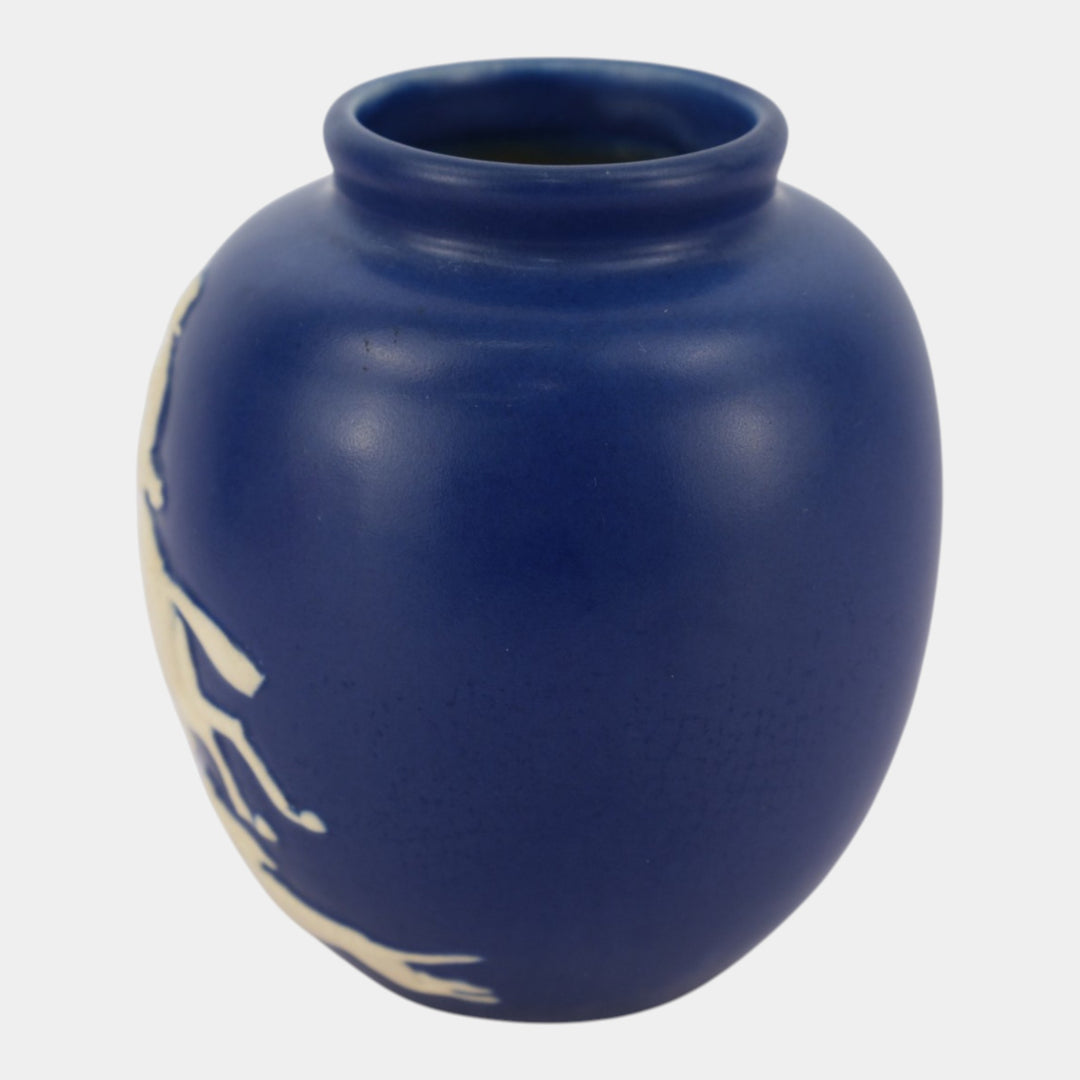 Weller Chase 1920s Vintage Pottery Equestrian Fox Hunt Blue Art Deco Scenic Vase