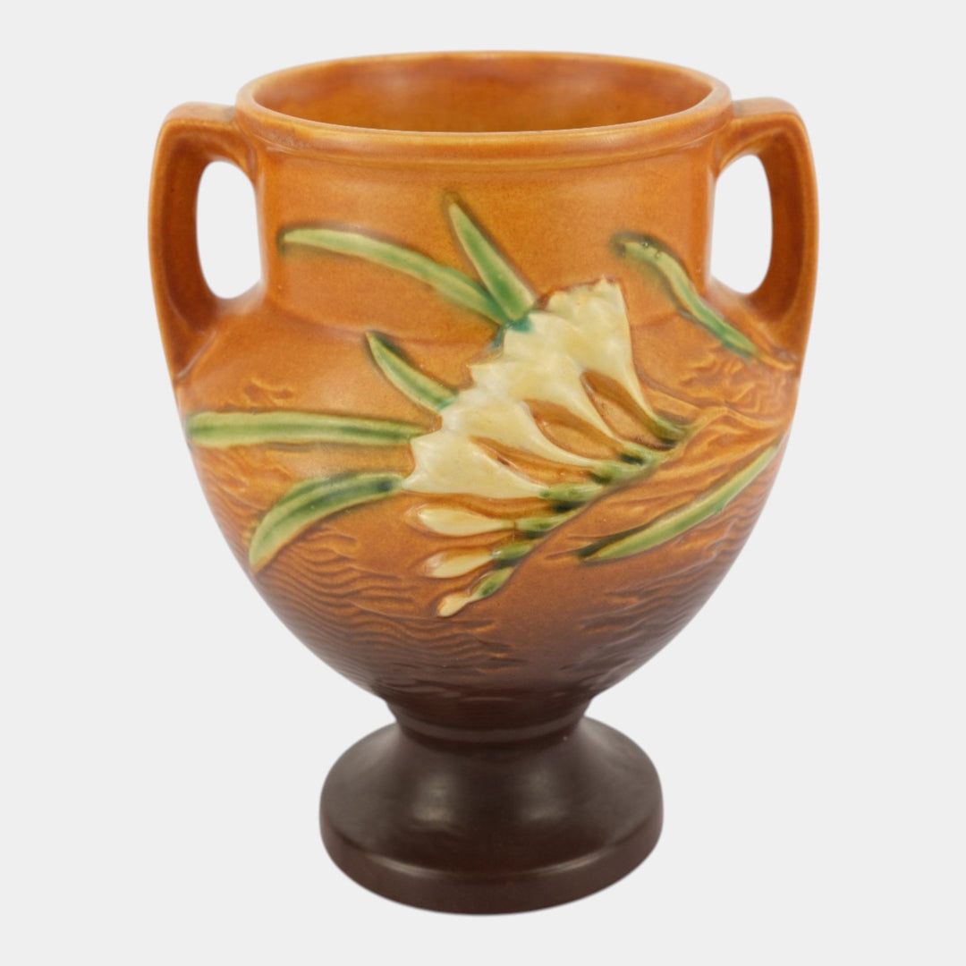 Roseville Freesia Brown 1945 Mid Century Modern Pottery Ceramic Vase 196-8