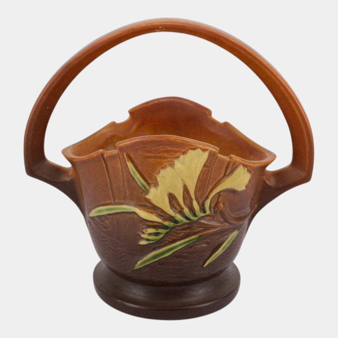 Roseville Freesia Brown 1945 Vintage Art Pottery Ceramic Basket 391-8
