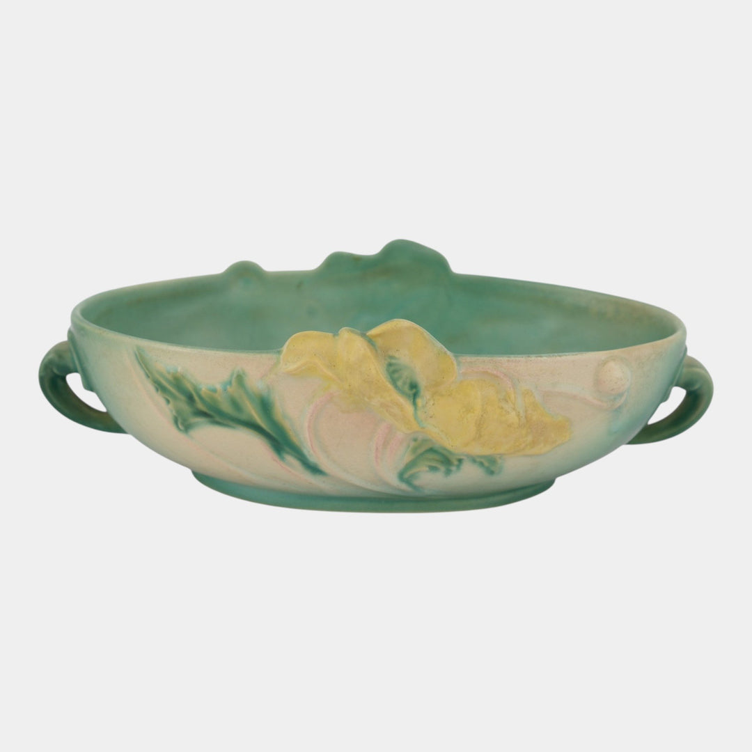 Roseville Poppy Green 1938 Vintage Art Pottery Ceramic Console Bowl 338-10