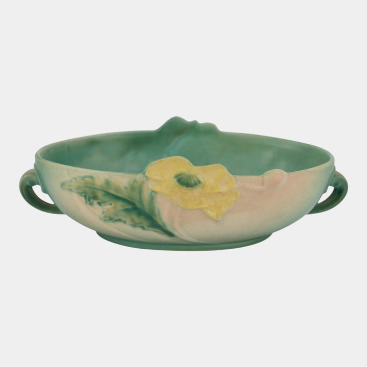Roseville Poppy Green 1938 Vintage Art Pottery Ceramic Console Bowl 338-10