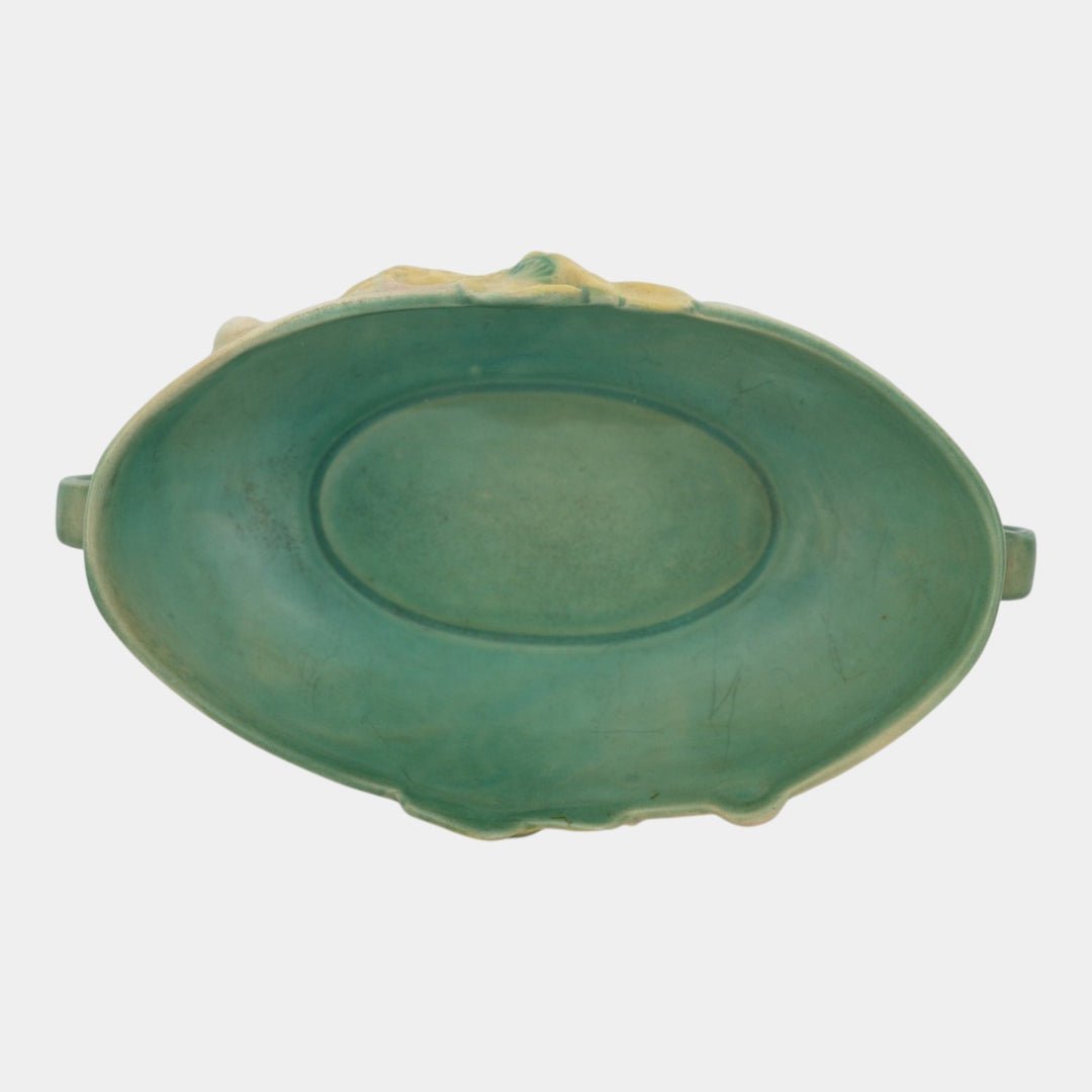 Roseville Poppy Green 1938 Vintage Art Pottery Ceramic Console Bowl 338-10