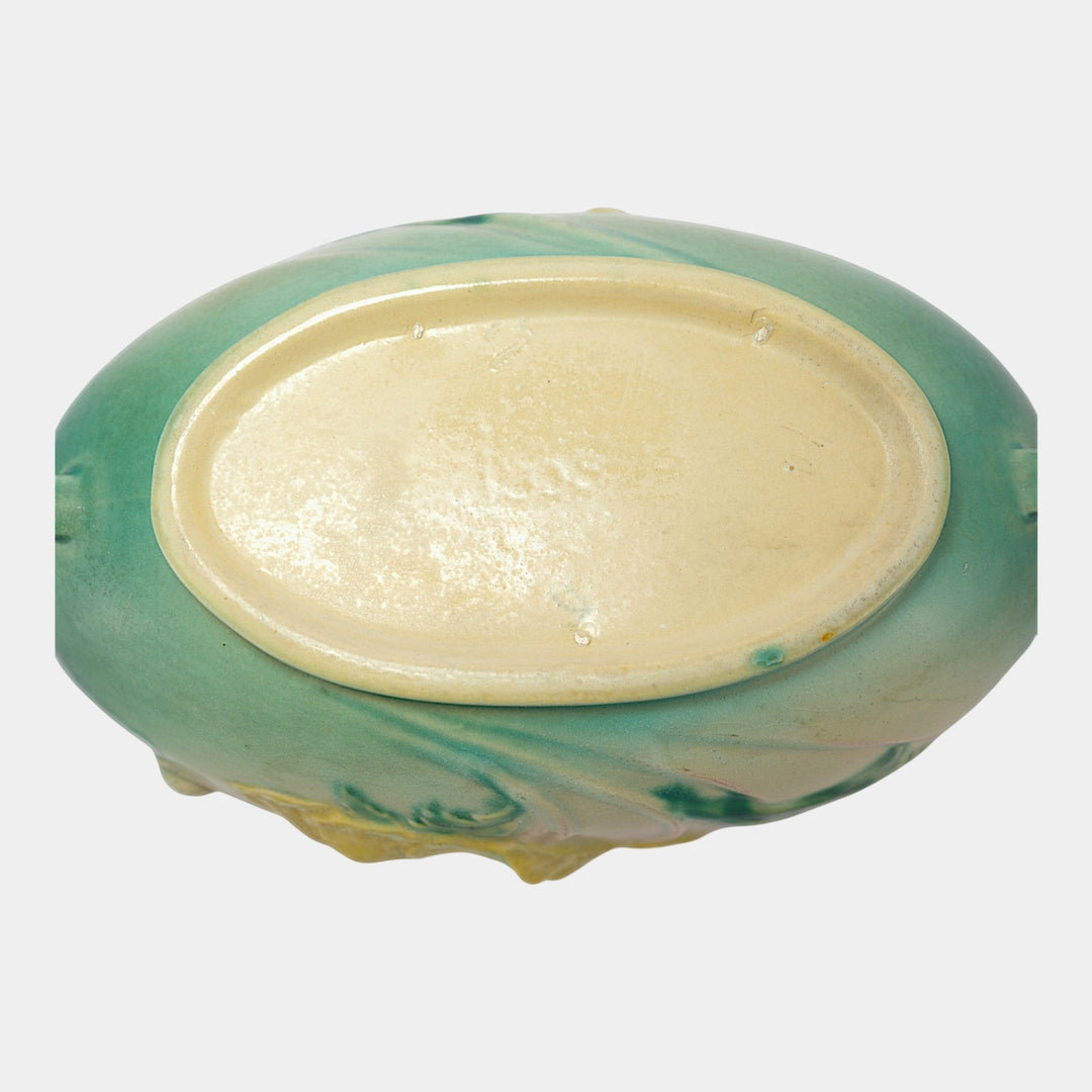 Roseville Poppy Green 1938 Vintage Art Pottery Ceramic Console Bowl 338-10