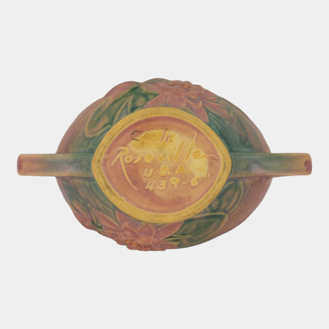 Roseville Water Lily Pink 1943 Mid Century Modern Pottery Ceramic Bowl 439-6