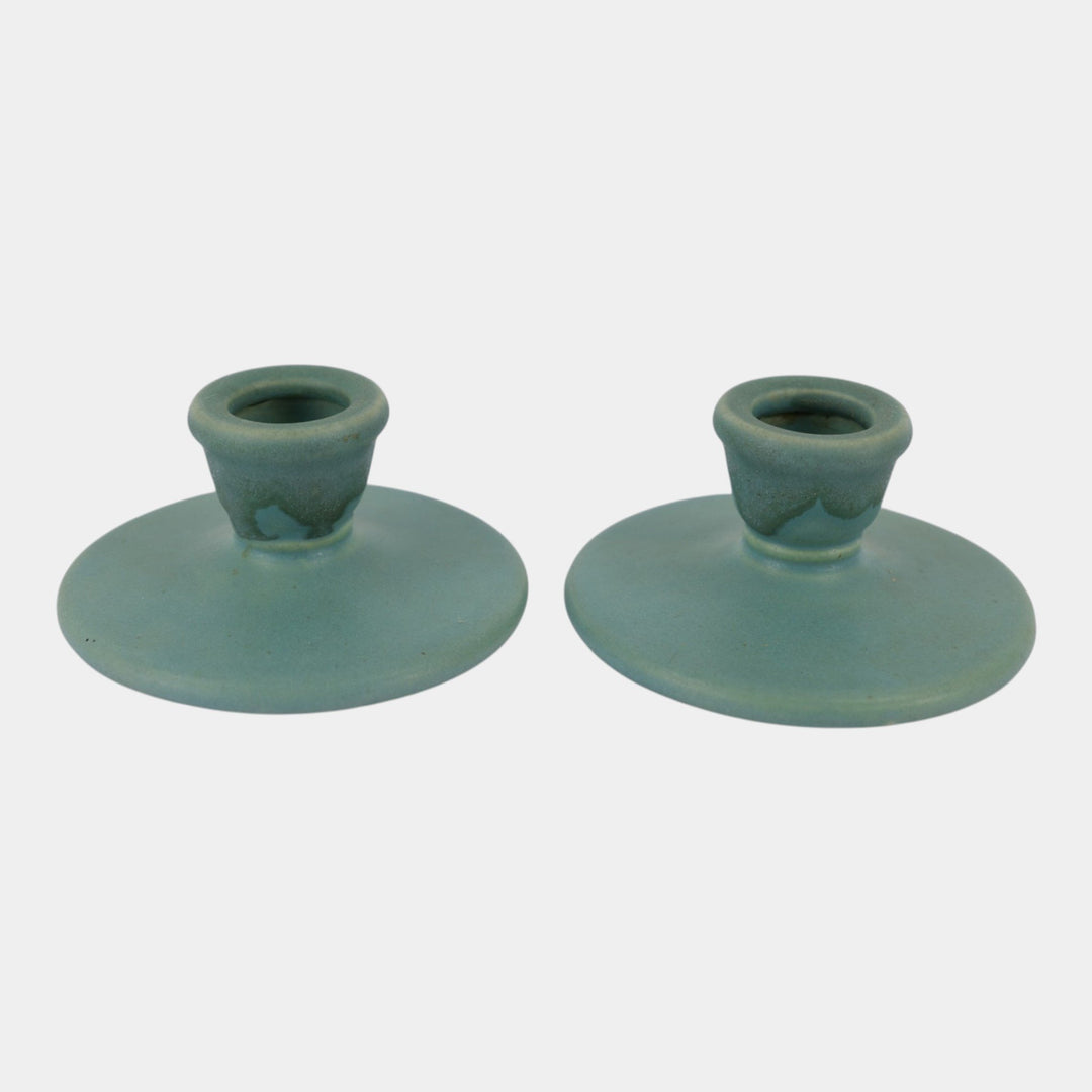 Roseville Carnelian I Green 1926 Vintage Arts And Crafts Candle Holders 1058-2