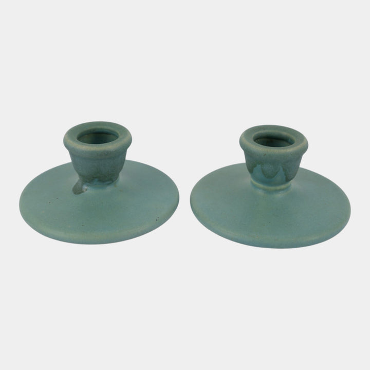 Roseville Carnelian I Green 1926 Vintage Arts And Crafts Candle Holders 1058-2