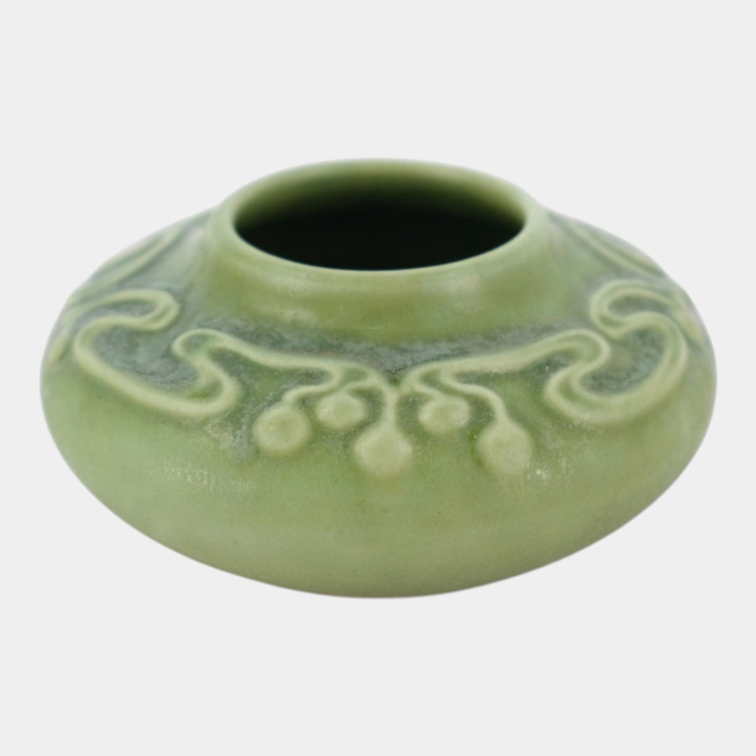 Clifton 1905 Arts And Crafts Pottery Matte Green Decorated Shoulder Low Vase104 - Just Art Pottery