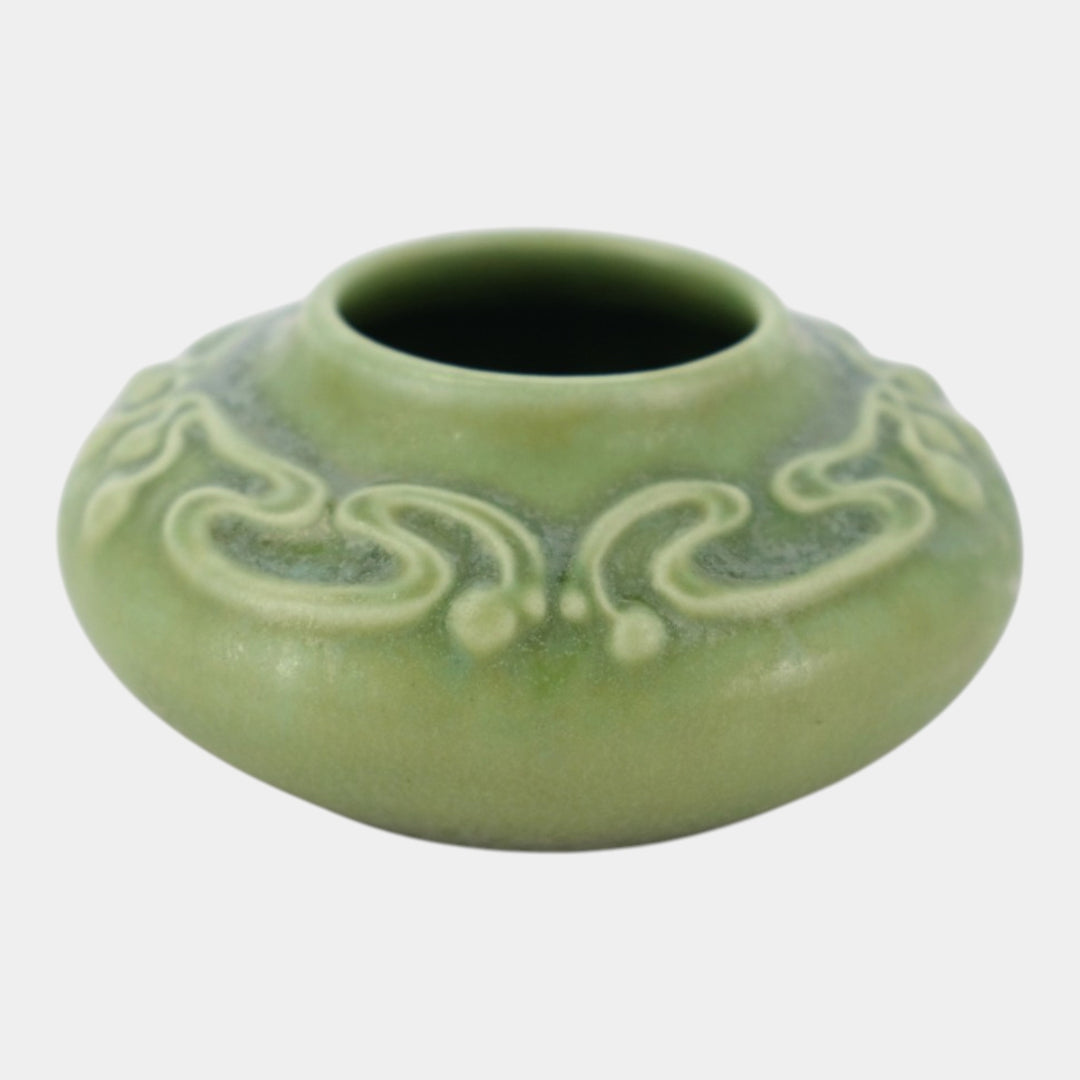 Clifton 1905 Arts And Crafts Pottery Matte Green Decorated Shoulder Low Vase104 - Just Art Pottery