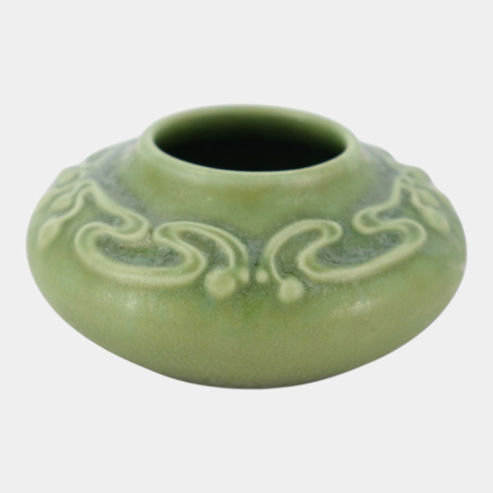 Clifton 1905 Arts And Crafts Pottery Matte Green Decorated Shoulder Low Vase104 - Just Art Pottery