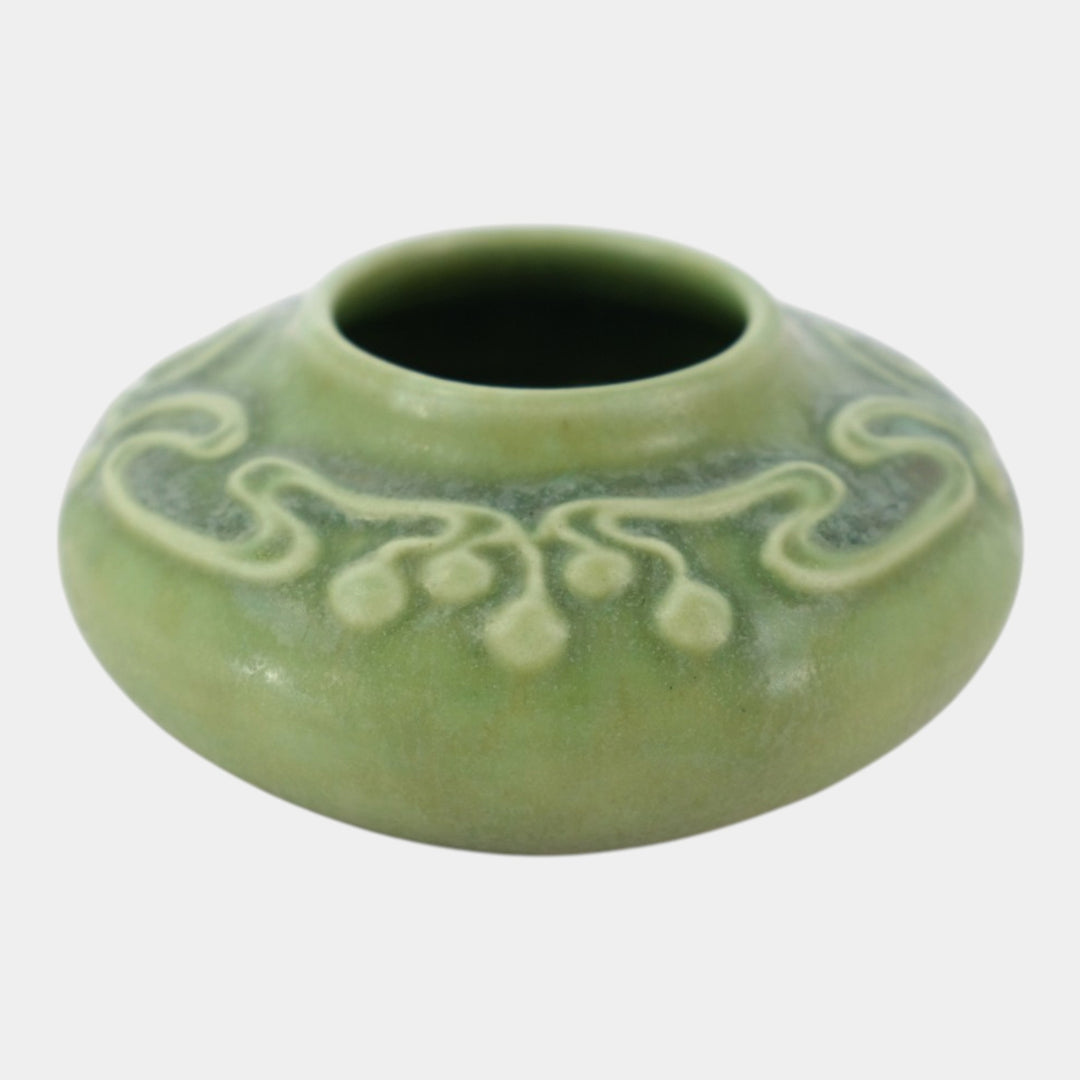 Clifton 1905 Arts And Crafts Pottery Matte Green Decorated Shoulder Low Vase104 - Just Art Pottery