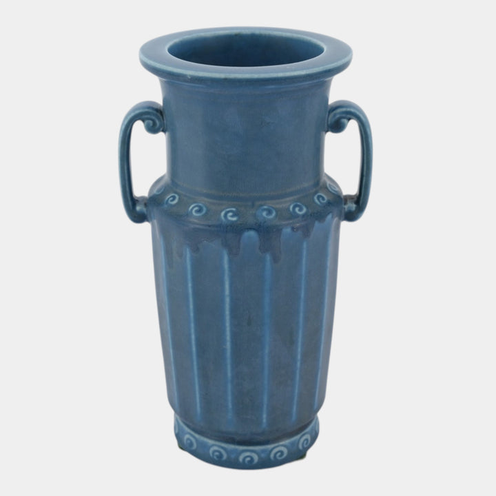 Rookwood 1925 Art Deco Pottery Matte Blue Ceramic Handled Vase 2815