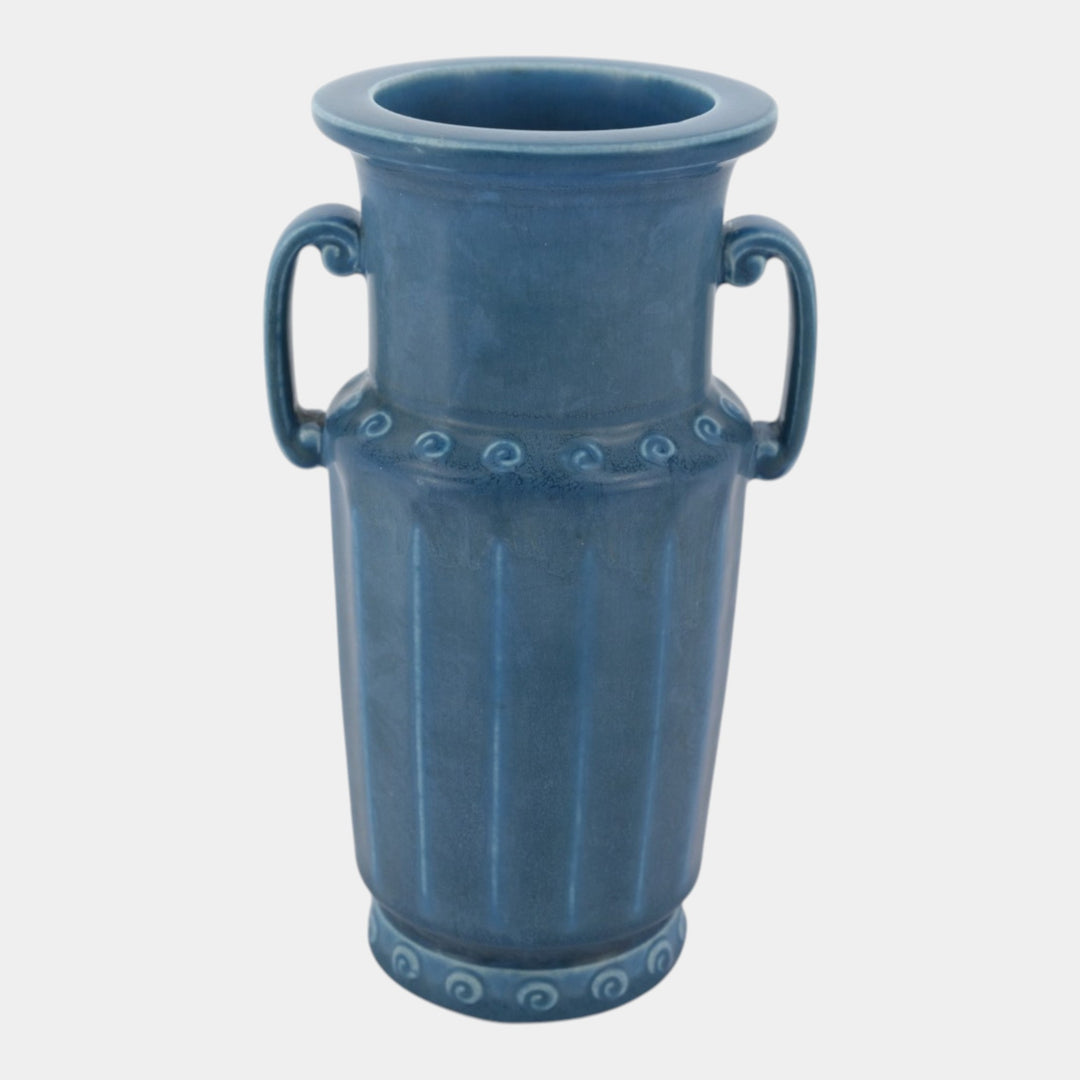 Rookwood 1925 Art Deco Pottery Matte Blue Ceramic Handled Vase 2815