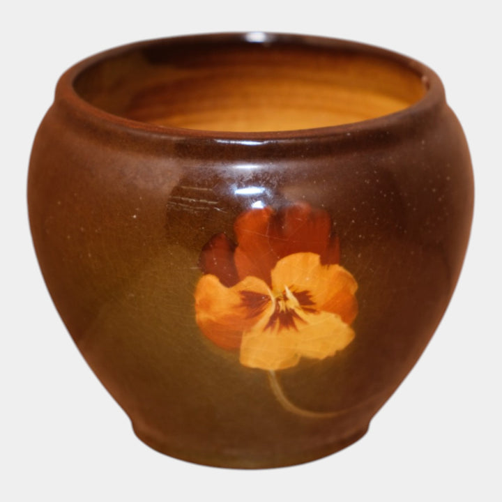Weller Louwelsa 1900s Art Pottery Brown Standard Glaze Pansy Decorated Vase